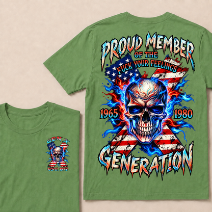 Gen X EST.Year Proud Member Of The Generation Fire Skull American Flag X Graphic T-Shirt