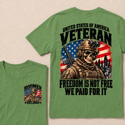 EST.Year United States Veteran Freedom Is Not Free We Paid For It Tactical Skull American Flag T-Shirt