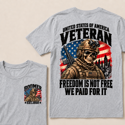 EST.Year United States Veteran Freedom Is Not Free We Paid For It Tactical Skull American Flag T-Shirt