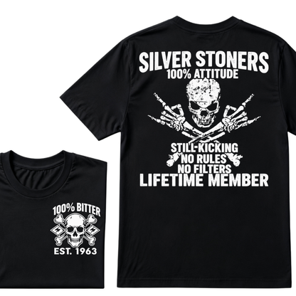💀 SILVER STONERS: 100% Attitude, Est. Year Apparel T-shirt