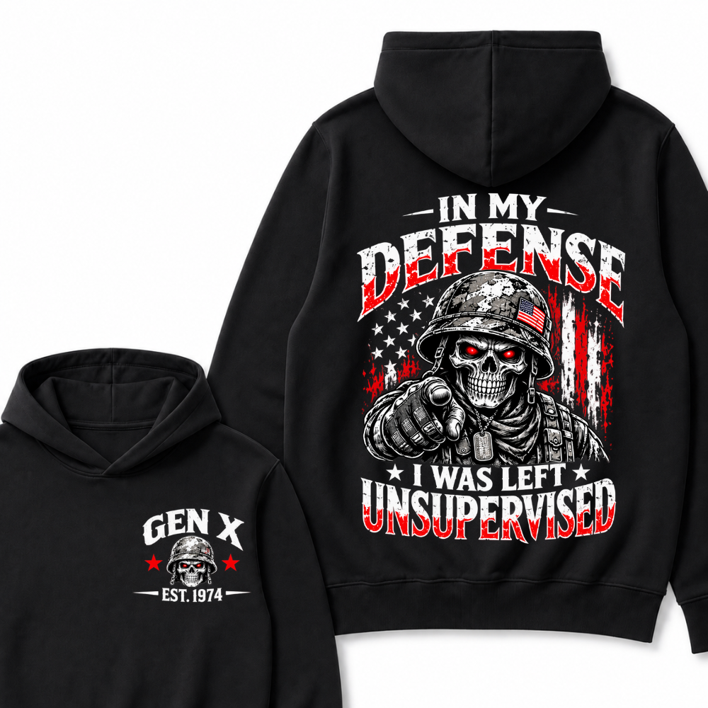 In My Defense I Was Left Unsupervised Est. Year Veteran Skull Graphic Hoodie