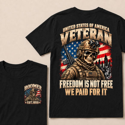 EST.Year United States Veteran Freedom Is Not Free We Paid For It Tactical Skull American Flag T-Shirt