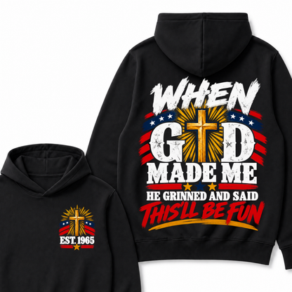 Custom Year Faith Cross Hoodie | Double Sided When God Made Me Graphic Hoodie