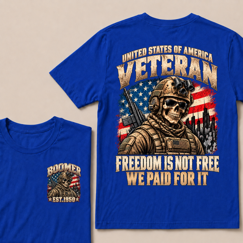 EST.Year United States Veteran Freedom Is Not Free We Paid For It Tactical Skull American Flag T-Shirt