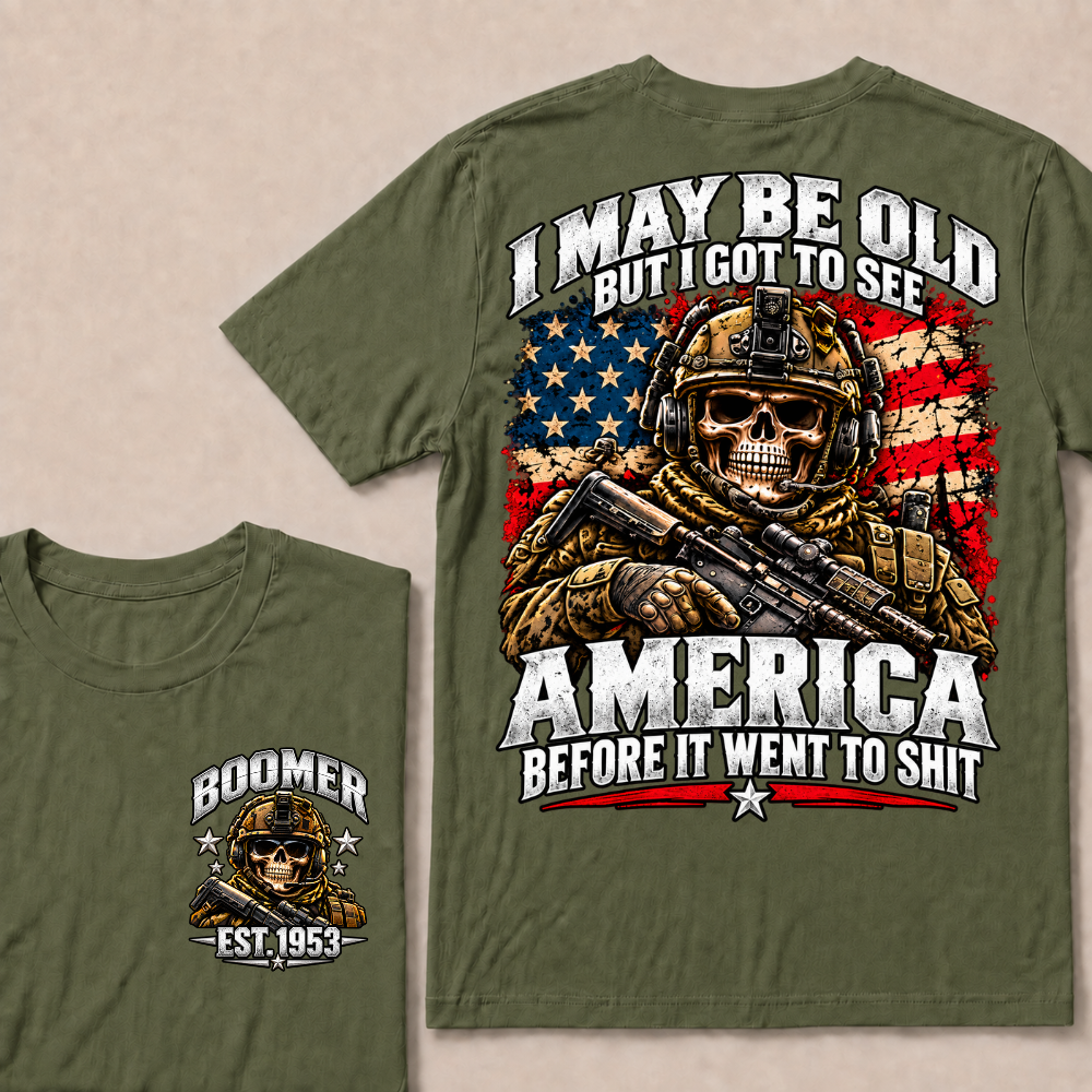 I May Be Old But I Got To See America Before It Went To Shit EST.Year Veteran Skull American Flag T-Shirt