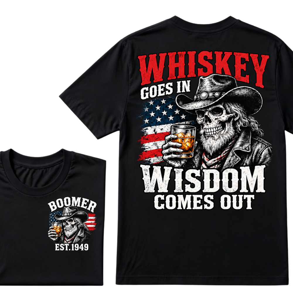 EST.Year Whiskey Goes In Wisdom Comes Out Western Whiskey Graphic Tee