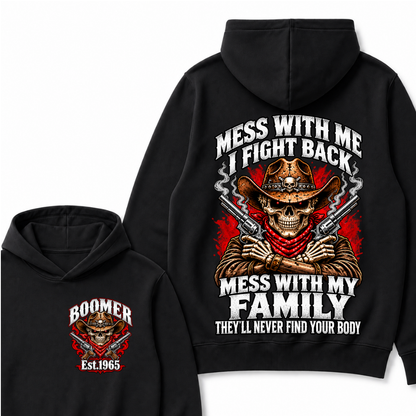 Custom Your Year EST.Year Mess With Me I Fight Back Mess With My Family Cowboy Skull Dual Guns Hoodie