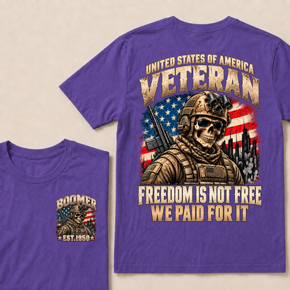 EST.Year United States Veteran Freedom Is Not Free We Paid For It Tactical Skull American Flag T-Shirt