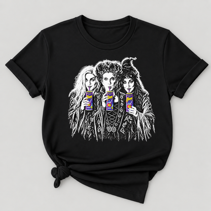 Sanderson Sisters Drinking Juice Box Hocus Pocus Halloween Witch Graphic T-Shirt