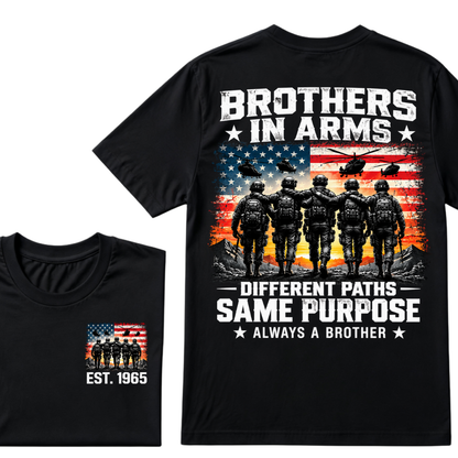 Brothers In Arms Different Paths Same Purpose Always A Brother EST.Year Veteran American Flag T-Shirt