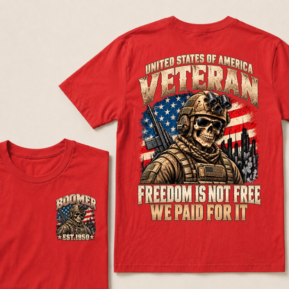 EST.Year United States Veteran Freedom Is Not Free We Paid For It Tactical Skull American Flag T-Shirt