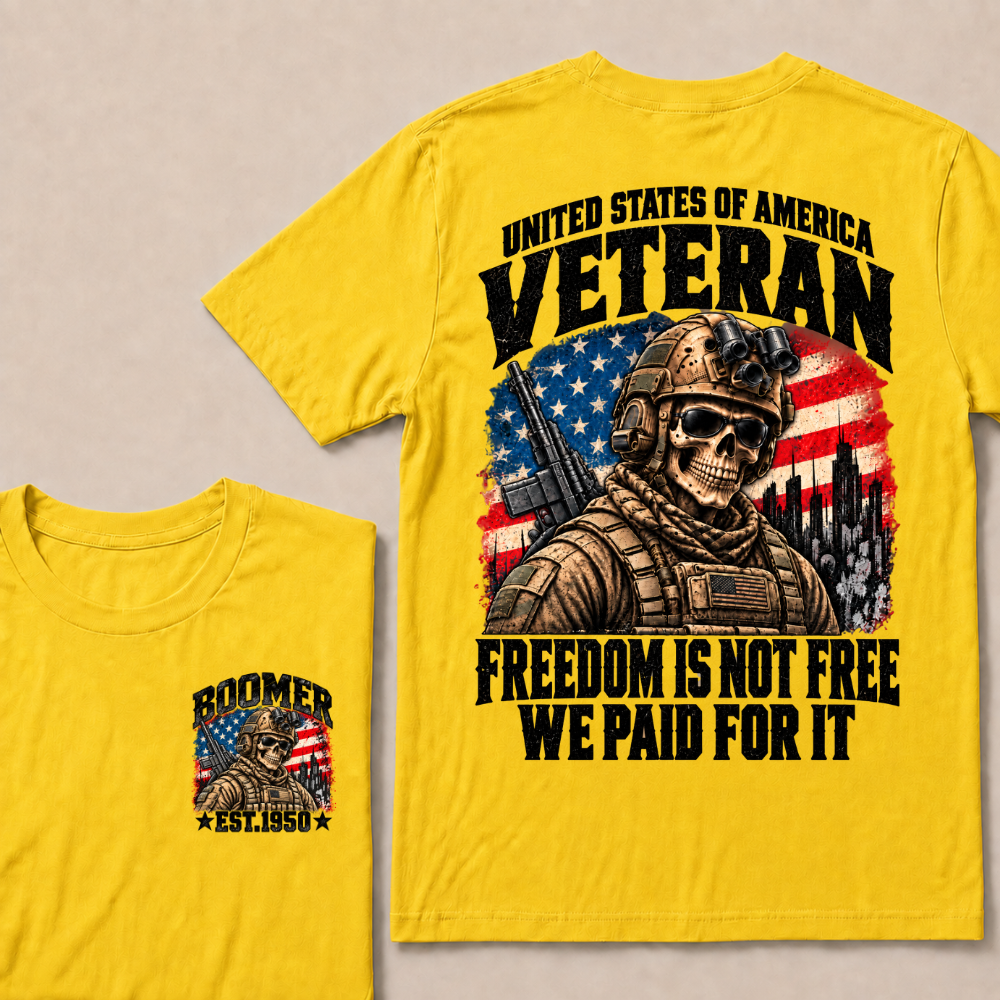 EST.Year United States Veteran Freedom Is Not Free We Paid For It Tactical Skull American Flag T-Shirt