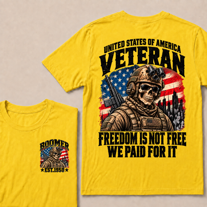 EST.Year United States Veteran Freedom Is Not Free We Paid For It Tactical Skull American Flag T-Shirt