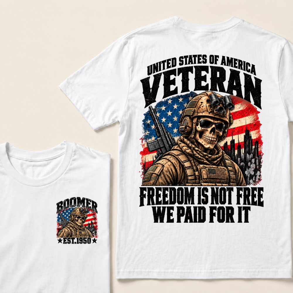 EST.Year United States Veteran Freedom Is Not Free We Paid For It Tactical Skull American Flag T-Shirt