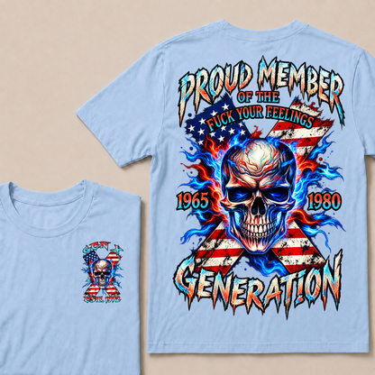 Gen X EST.Year Proud Member Of The Generation Fire Skull American Flag X Graphic T-Shirt