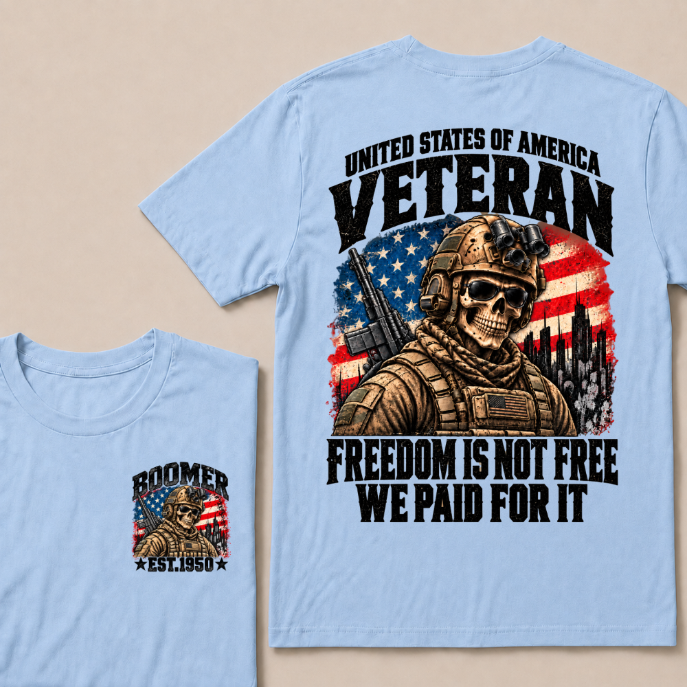 EST.Year United States Veteran Freedom Is Not Free We Paid For It Tactical Skull American Flag T-Shirt