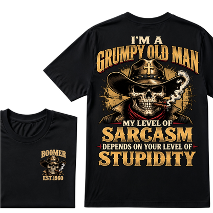 Custom EST.Year I'm A Grumpy Old Man My Level Of Sarcasm Depends On Your Level Of Stupidity Vintage Graphic T-Shirt