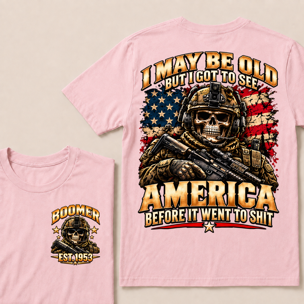 I May Be Old But I Got To See America Before It Went To Shit EST.Year Veteran Skull American Flag T-Shirt