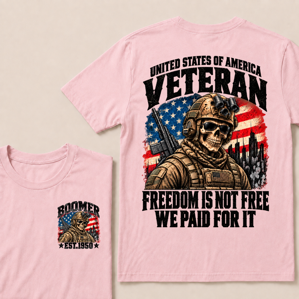 EST.Year United States Veteran Freedom Is Not Free We Paid For It Tactical Skull American Flag T-Shirt