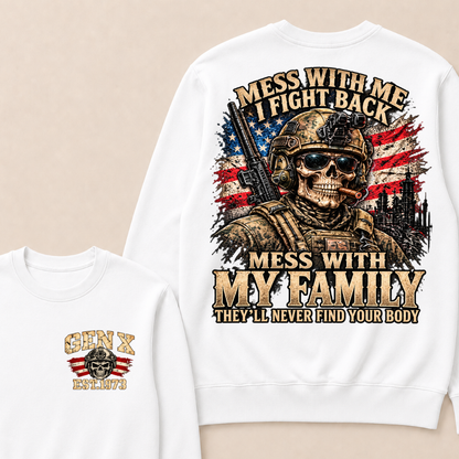 EST.Year Mess With Me I Fight Back Mess With My Family Tactical Skull American Flag Sweatshirt