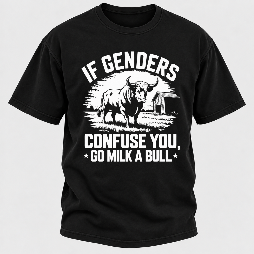 If Genders Confuse You Go Milk A Bull Vintage Farm Bull Graphic T-Shirt