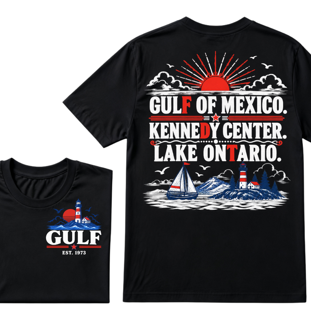Gulf Of Mexico Kennedy Center Lake Ontario EST.Year Vintage Nautical Lighthouse Sailboat Sunset T-Shirt,Print Retro Ocean Tee