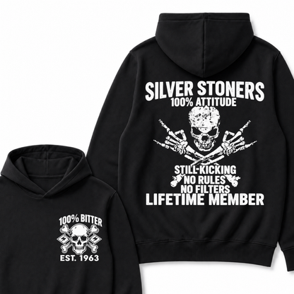 💀 SILVER STONERS: 100% Attitude, Est. Year Apparel Hoodie