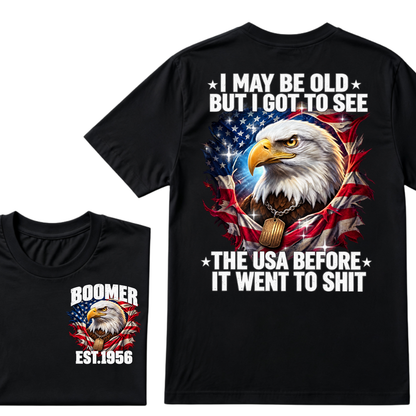 Boomer EST.Year I May Be Old But I Got To See America Longhorn Skull Retro Patriotic Eagle T-shirt