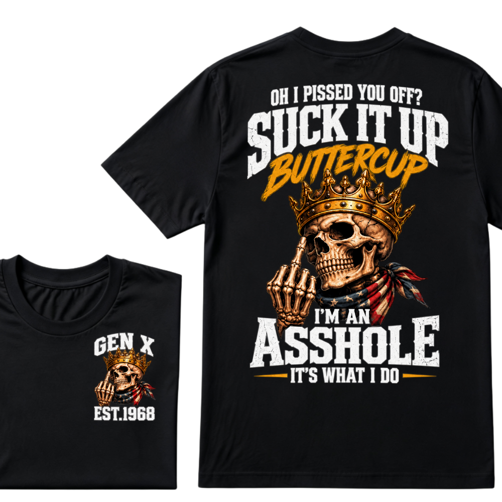 Gen X EST.Year Crown Skull American Bandage Retro Sarcastic Quote Graphic T-Shirt