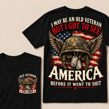 Funny Old Veteran American Flag T-Shirt, Vintage Military Army Gift, Patriotic USA Soldier Tee, Retro 1965 Veteran Shirt