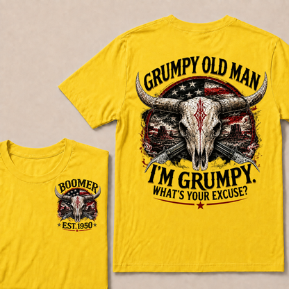 Grumpy Old Man I’m Grumpy What’s Your Excuse Boomer EST.Year Vintage Patriotic Graphic T‑Shirt