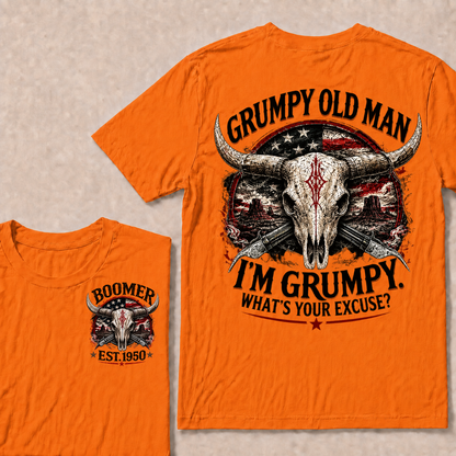 Grumpy Old Man I’m Grumpy What’s Your Excuse Boomer EST.Year Vintage Patriotic Graphic T‑Shirt