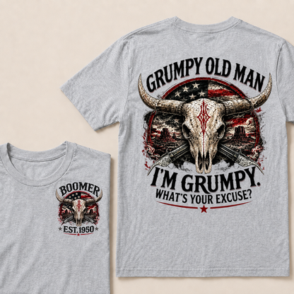 Grumpy Old Man I’m Grumpy What’s Your Excuse Boomer EST.Year Vintage Patriotic Graphic T‑Shirt