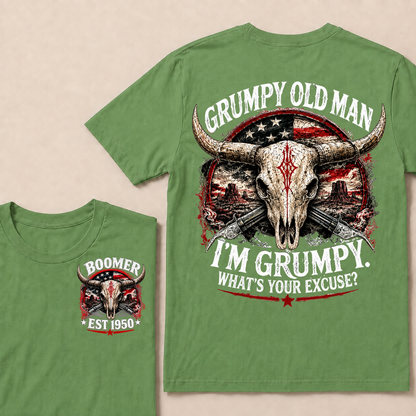 Grumpy Old Man I’m Grumpy What’s Your Excuse Boomer EST.Year Vintage Patriotic Graphic T‑Shirt