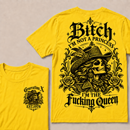 Funny Gen X Cowboy Queen T-Shirt, Western Gothic Skull Tee, Sarcastic Women's Shirt, Retro 1978 Gen X Gift, Not A Princess Tee