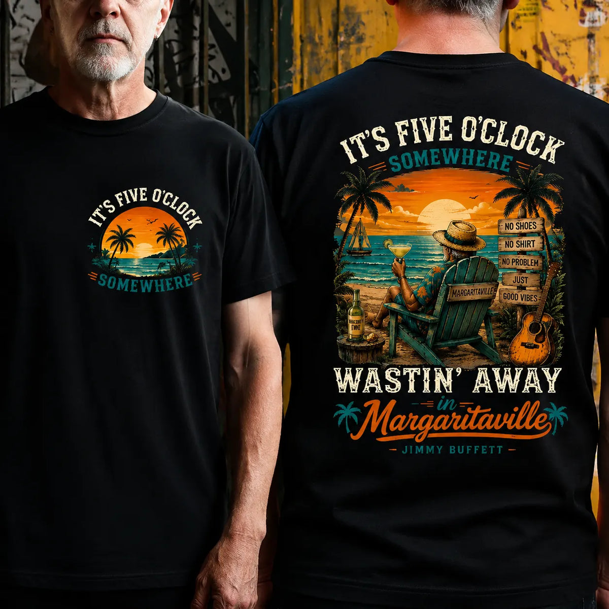 It's Five O'Clock Somewhere Wastin' Away in Margaritaville Vintage Beach Sunset T-Shirt T-shirt