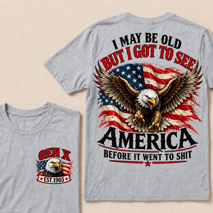Funny Gen X Eagle T-Shirt, Vintage American Flag Patriotic Tee, Retro 1965 Gen X Gift, USA Bald Eagle Shirt
