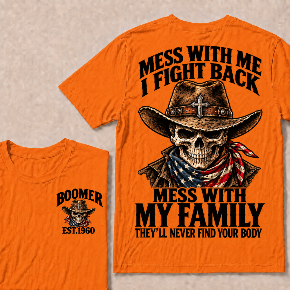Mess With Me I Fight Back Custom Year Boomer Cowboy Skull American Flag Bandana T-Shirt