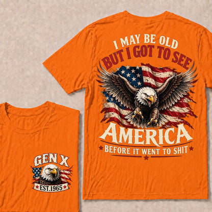 Funny Gen X Eagle T-Shirt, Vintage American Flag Patriotic Tee, Retro 1965 Gen X Gift, USA Bald Eagle Shirt