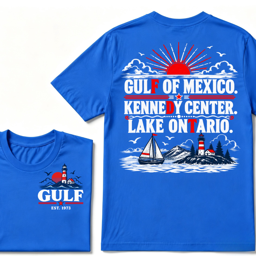 Gulf Of Mexico Kennedy Center Lake Ontario EST.Year Vintage Nautical Lighthouse Sailboat Sunset T-Shirt,Print Retro Ocean Tee