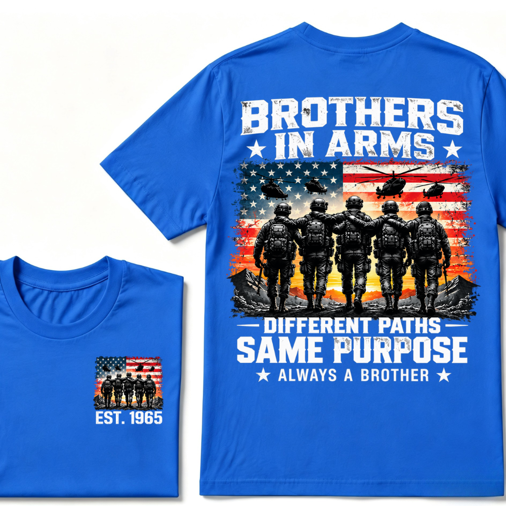 Brothers In Arms Different Paths Same Purpose Always A Brother EST.Year Veteran American Flag T-Shirt