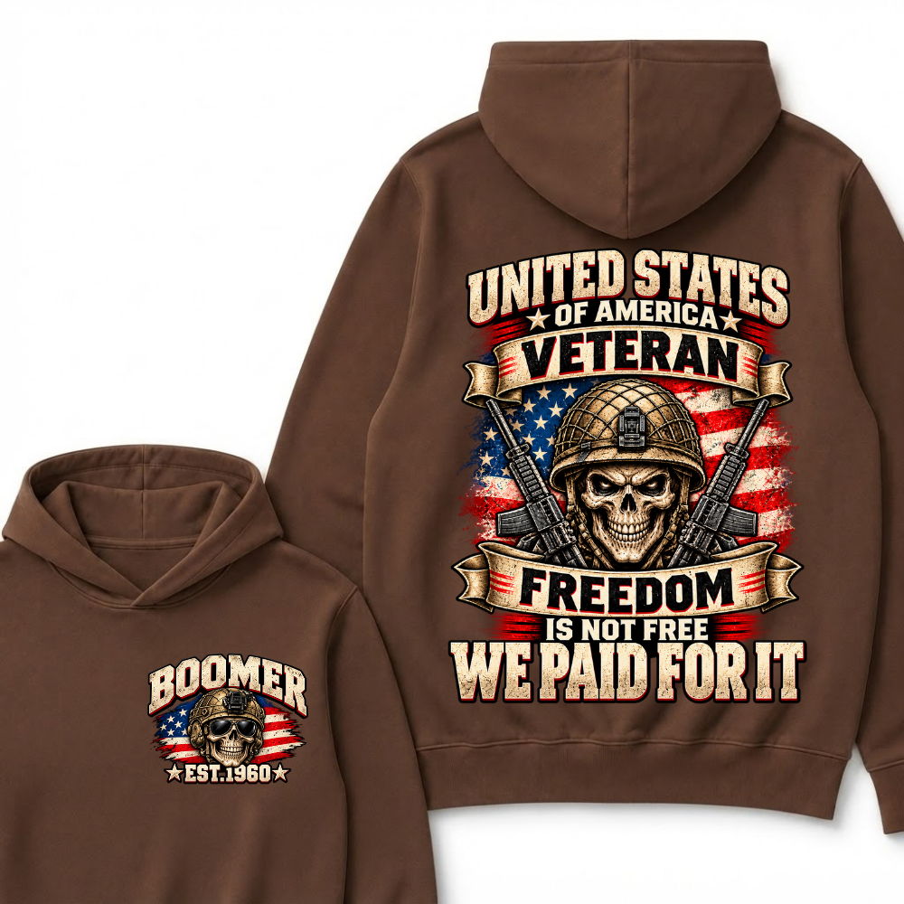 UNITED STATES OF AMERICA VETERAN FREEDOM IS NOT FREE WE PAID FOR IT EST.Year  Skull Hoodie