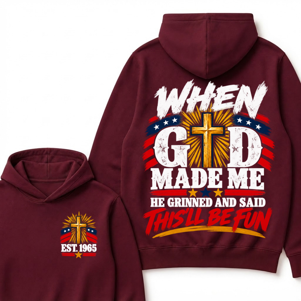 Custom Year Faith Cross Hoodie | Double Sided When God Made Me Graphic Hoodie