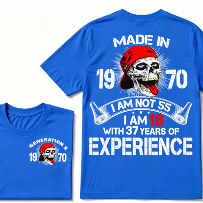 Custom Birth Year Generation X T-Shirt – I'm Not 55, I'm 18 with 37 Years of Experience – Personalized Vintage Skull Graphic Tee