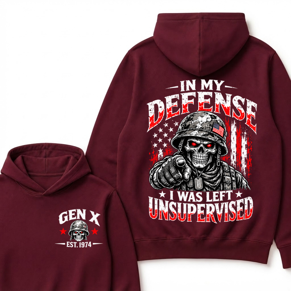 In My Defense I Was Left Unsupervised Est. Year Veteran Skull Graphic Hoodie