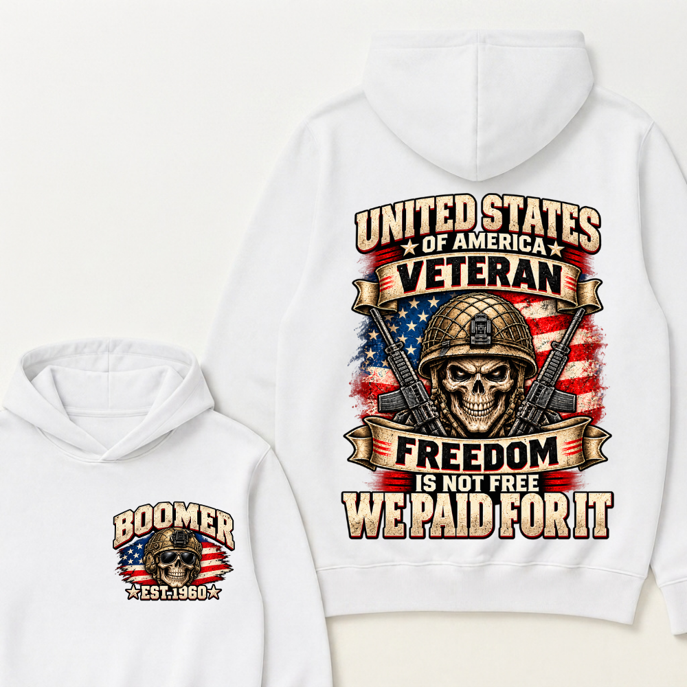 UNITED STATES OF AMERICA VETERAN FREEDOM IS NOT FREE WE PAID FOR IT EST.Year  Skull Hoodie