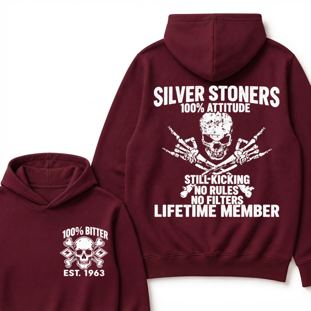 💀 SILVER STONERS: 100% Attitude, Est. Year Apparel Hoodie