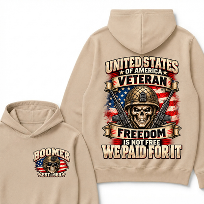 UNITED STATES OF AMERICA VETERAN FREEDOM IS NOT FREE WE PAID FOR IT EST.Year  Skull Hoodie