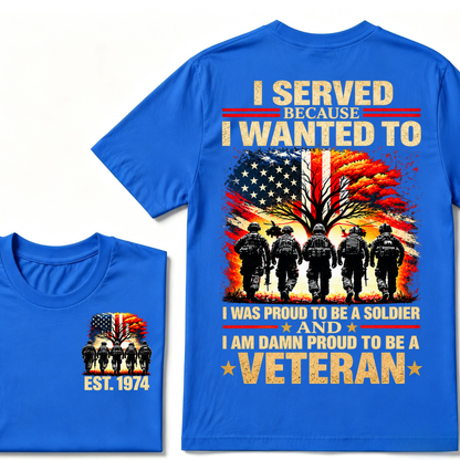 I Served Because I Wanted To I Was Proud To Be A Soldier And I Am Damn Proud To Be A Veteran American Flag Soldier EST.Year T-Shirt