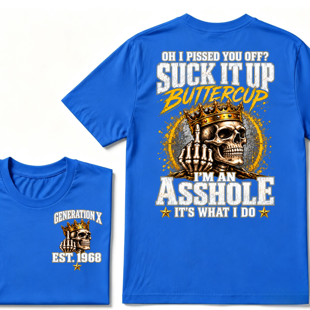 Gen X EST.Year Crown Middle Finger Skull Sarcastic Quote Vintage Graphic T-Shirt